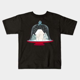 Vintage cloche and red platter with gingerbread house, deer, bunnies and trees Kids T-Shirt